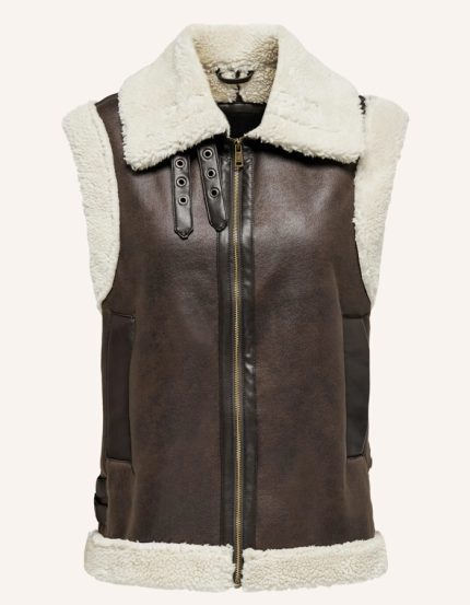 Women Clothing Gilet in leather look with teddy